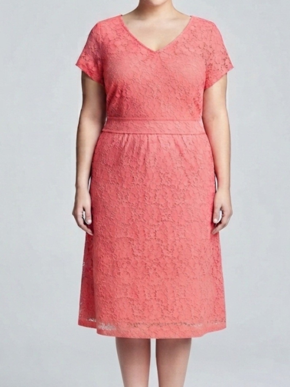 Isaac Mizrahi Live! Plus-Size Coral Lace V-Neck Dress